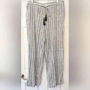 Soft Surroundings 100% linen elastic waist wide leg pull on pants striped size L